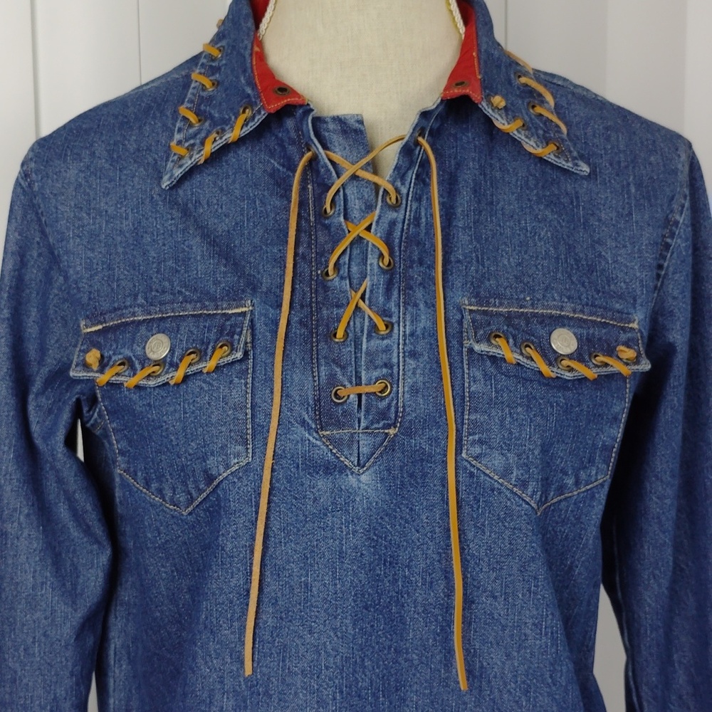 Lace-Up Denim Women's Top - Picture 2 of 12